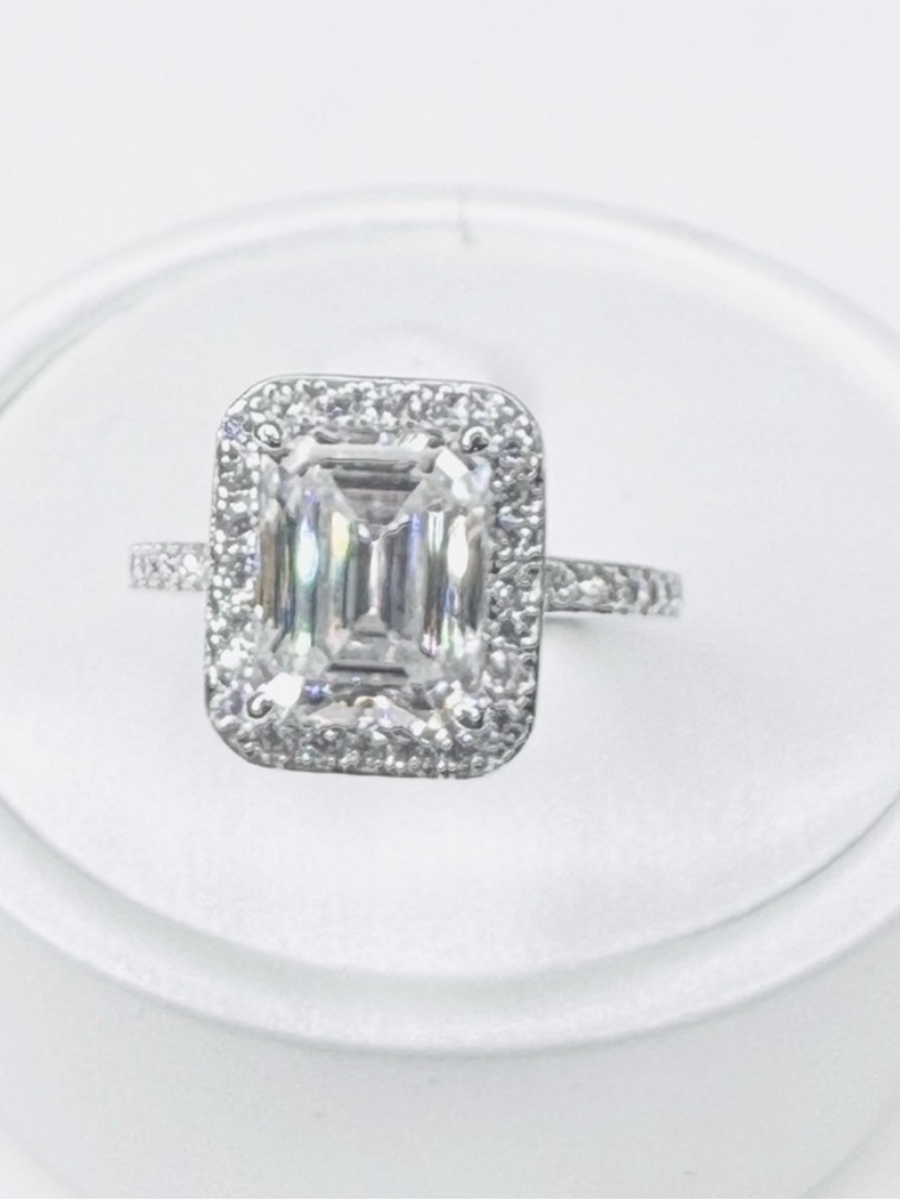 Genuine MOISSANITE 3 CTW Emerald cut with halo and side stones-
